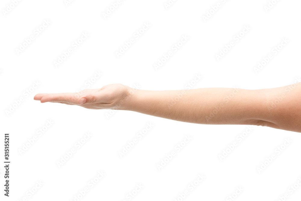 cropped view of woman pointing with hand isolated on white