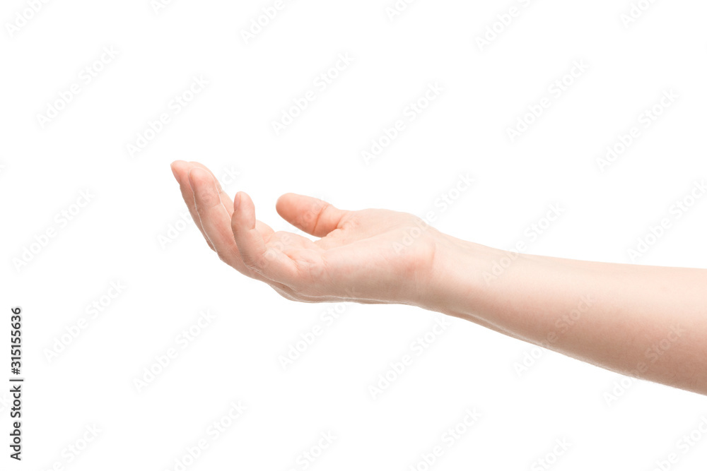 cropped view of woman pointing with hand isolated on white cropped view of woman pointing with hand isolated on white