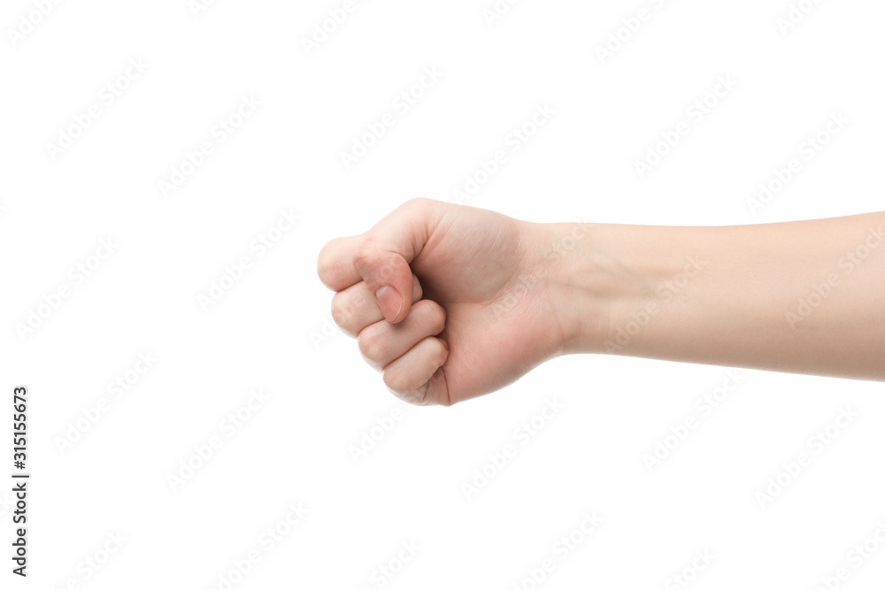 cropped view of man showing fist isolated on white cropped view of man showing fist isolated on white