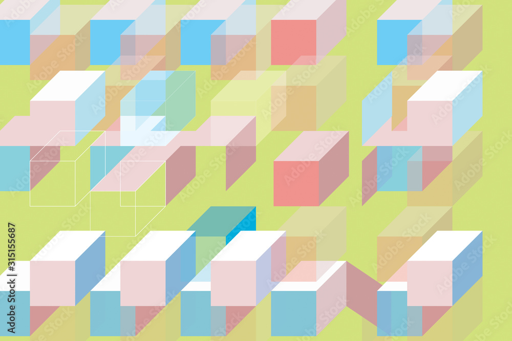 Colorful cubes on green background. Abstract Colorful cubes on green background. Abstract