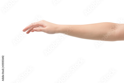 cropped view of woman with outstretched hand isolated on white © LIGHTFIELD STUDIOS