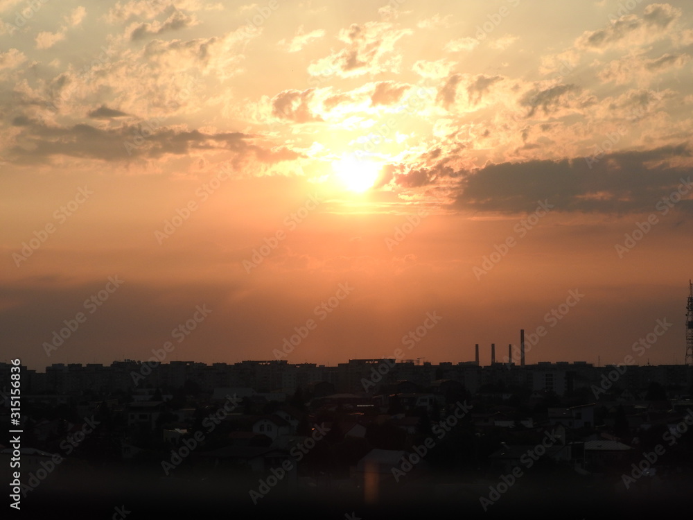 Bucharest/Romania - Sun is going up over the blocks of flats