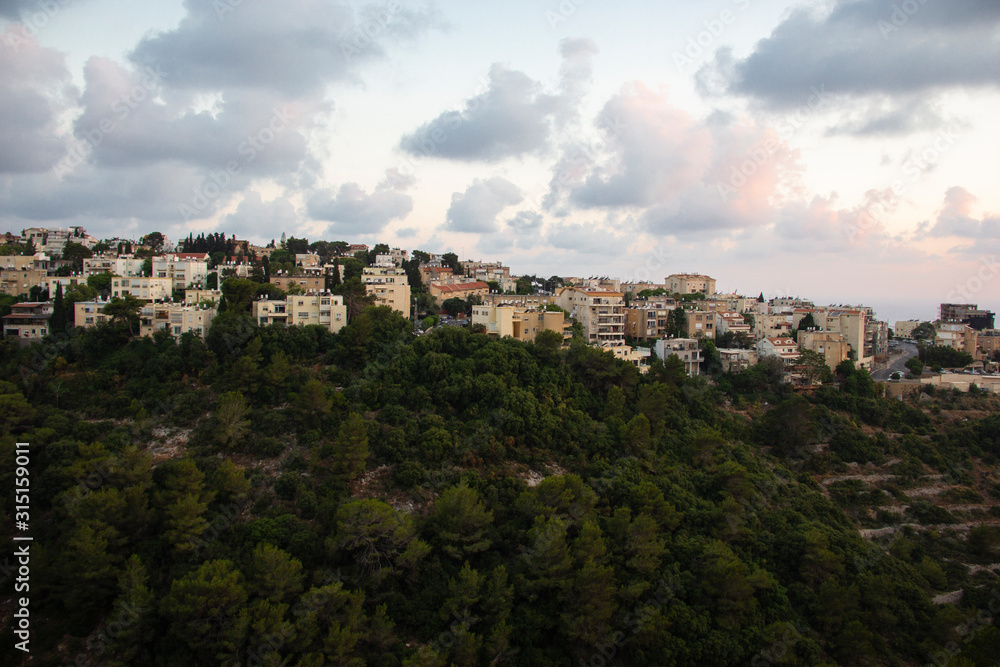 Haifa homes at sunset