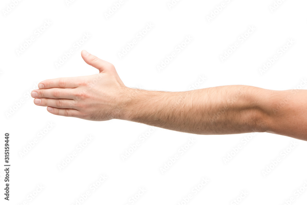 cropped view of man with outstretched hand isolated on white cropped view of man with outstretched hand isolated on white