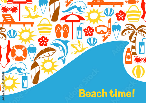 Background with summer and beach objects.