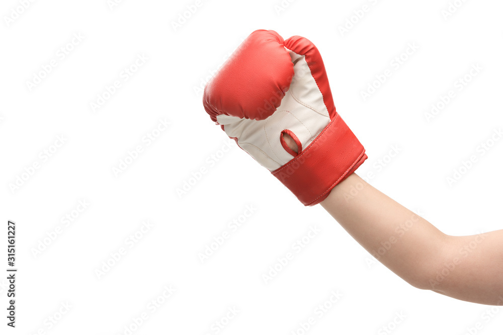 cropped view of woman in boxing glove isolated on white