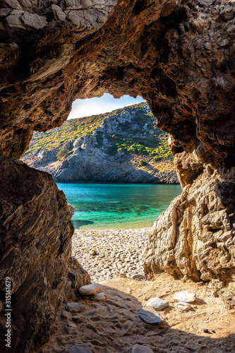  View from the cave to the Aegean Sea on the Greek coast