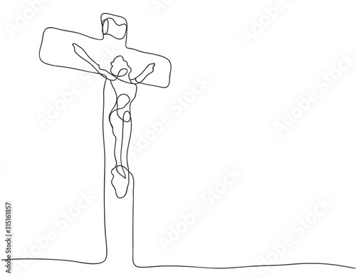 continuous line drawing of Christian Jesus cross