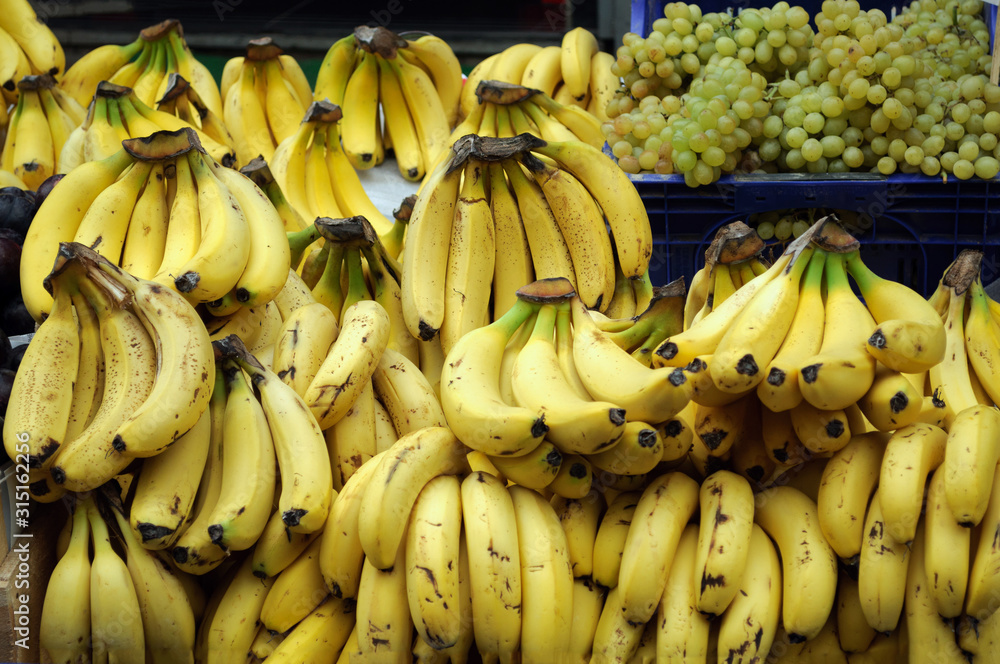 Yellow ripe bananas at a street market in Istanbul.