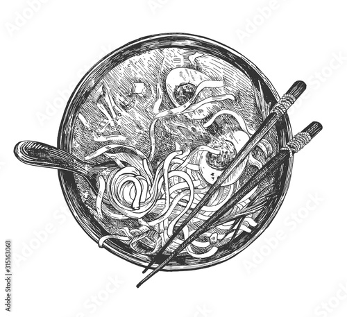 Oriental udon noodles ramen soup