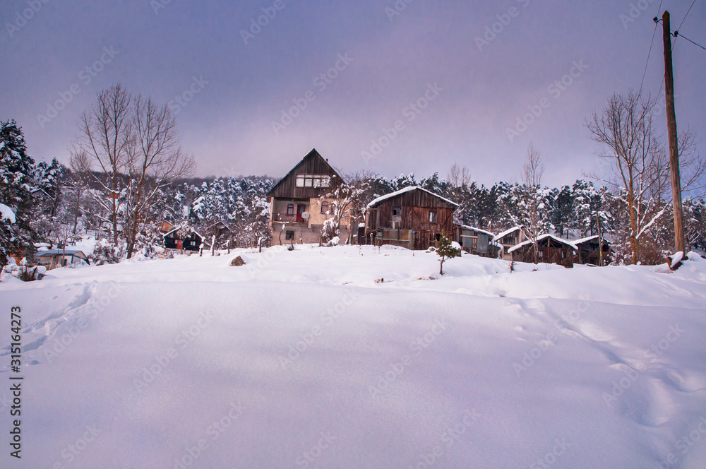 House on a snowy hill, Abant Turkey