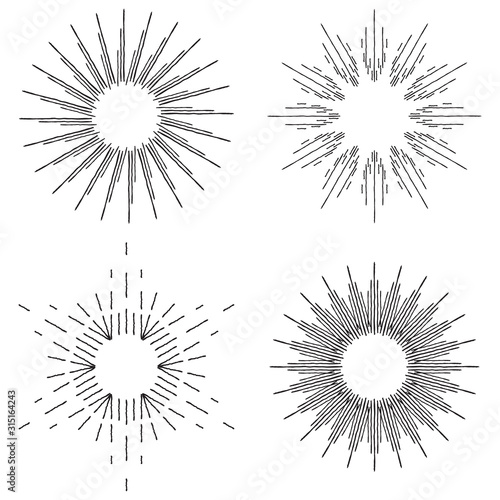 sunburst set doodle vector art illustration