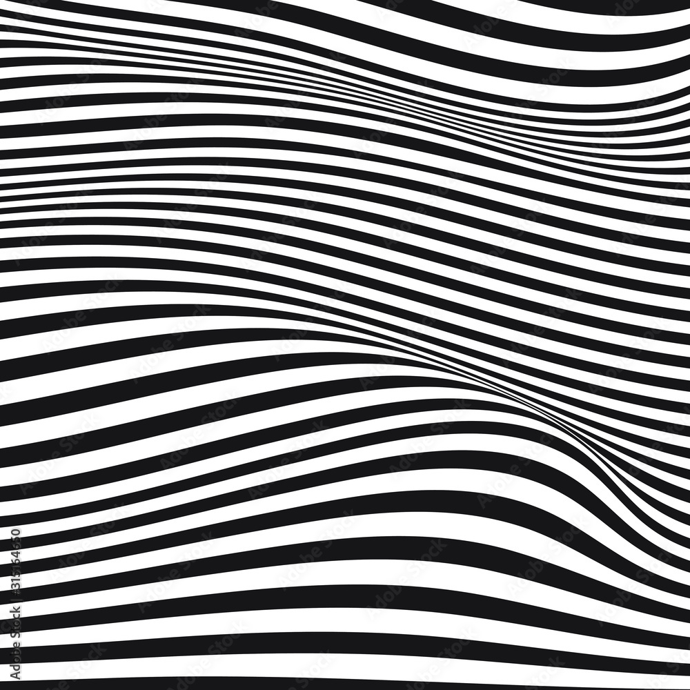 Abstract optical art background. Black and white wave stripes isolated. Vector illustration