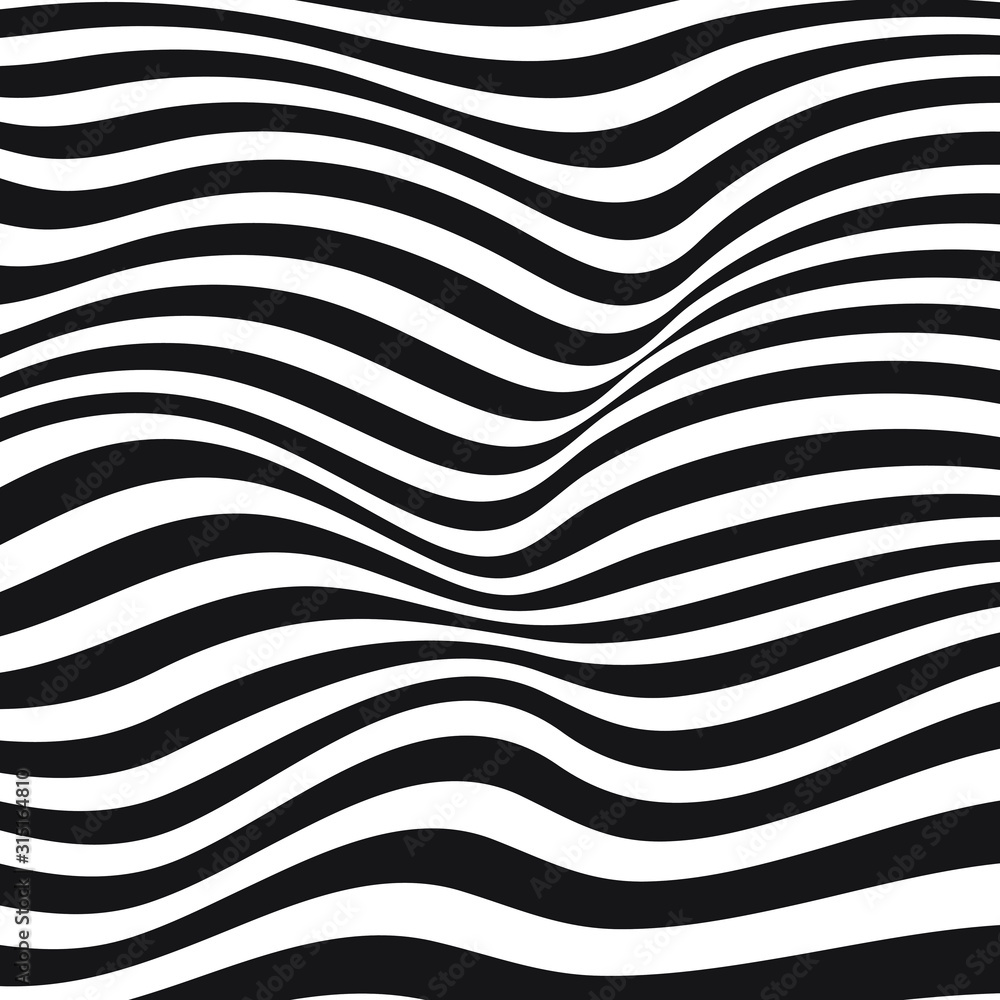 Abstract optical art background. Black and white wave stripes isolated. Vector illustration