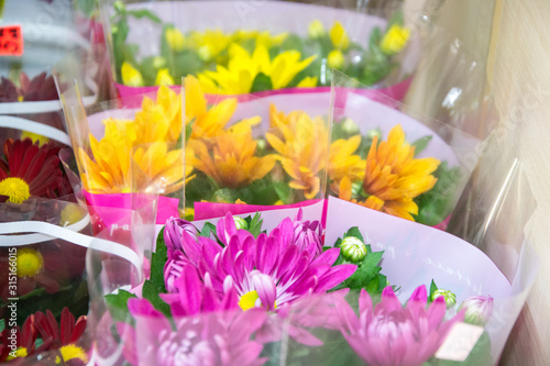 Wallpaper Mural Beautiful colorful chrisantemum in a flowershop, close-up, blooming bouquet decoration for present Torontodigital.ca