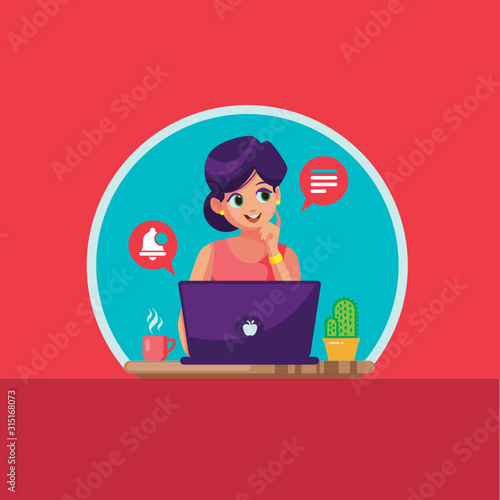 Woman working on her laptop