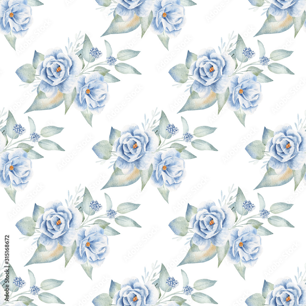 Vintage floristic composition watercolor hand drawn seamless pattern