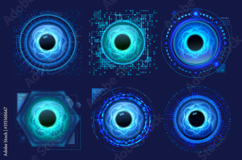 Set of isolated eyes scanner. Eyeball recognition
