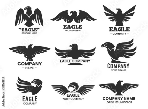 Eagle or falcon black silhouettes for branding
