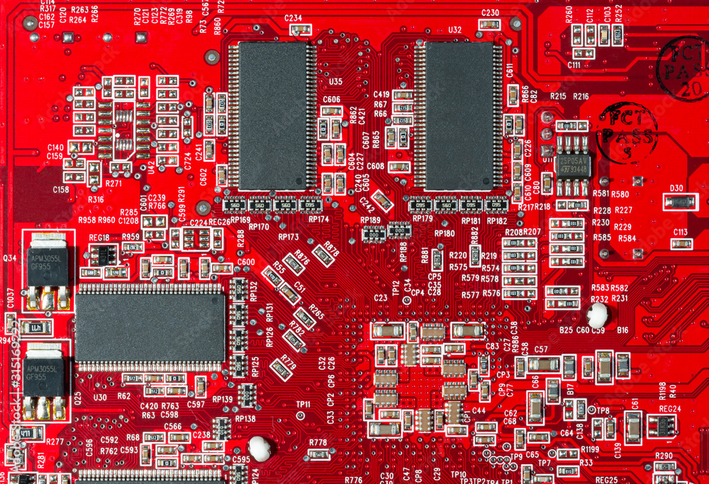 Electronic circuit and chips details at computer video card Electronic circuit and chips details at computer video card