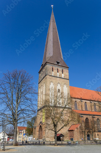 Historic Petrikirche church in Hanseatic city Rostock, Germany