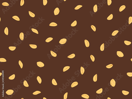 Peanut seamless pattern. Roasted peanuts. Background design for printing on wrappers, packaging, fabrics and wallpapers. Vector illustration
