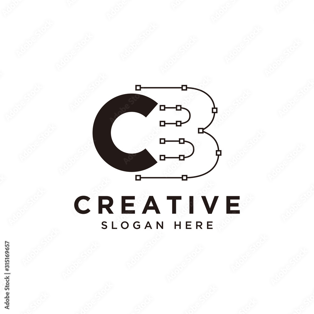 Fototapeta premium Initial CB logo design with curved line - vector