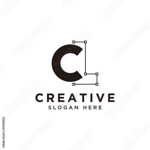 Initial CL logo design with curved line - vector