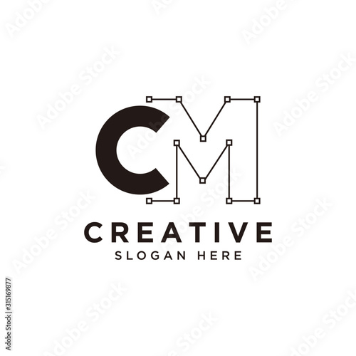 Initial CM logo design with curved line - vector