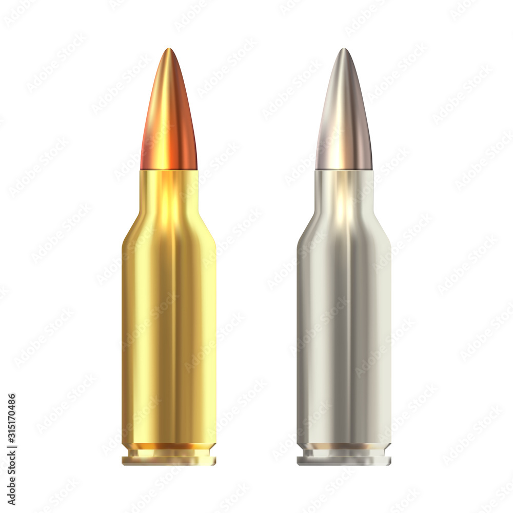 Realistic vector rifle bullets islated on white background. Shiny rifle bullets. Realistic vector rifle bullets islated on white background. Shiny rifle bullets.