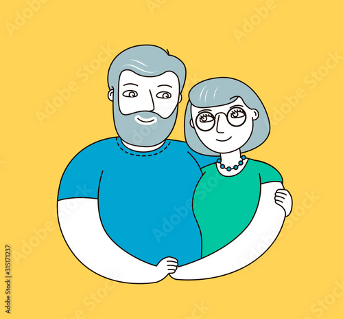 Happy seniors hugging holding hands. Love vector illustration