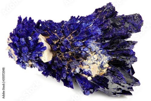 azurite crystal cluster from Kerrouchen, Morocco isolated on white background photo