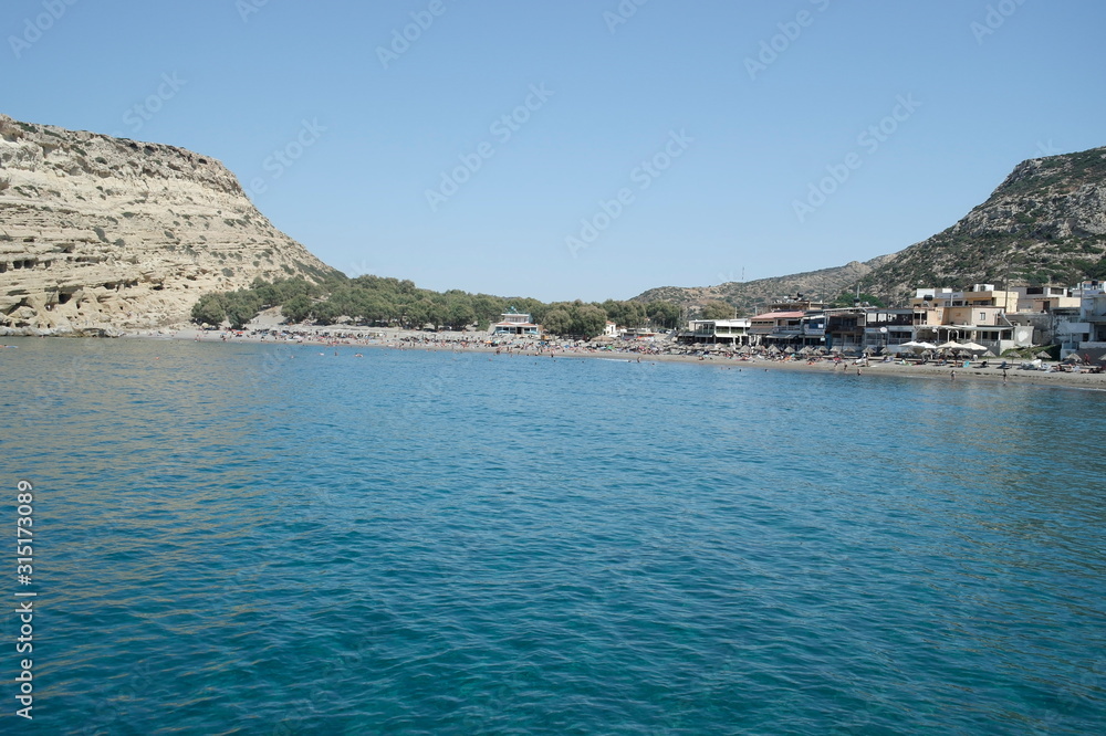 Naklejka premium Seaside village of Matala near the Libyan sea, Crete, Greece