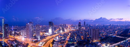 Aerial View Of Tel Aviv Skyline At Dusk, Tel Aviv Cityscape Panorama At Sunrise, Israel