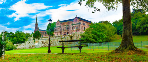 Palace Sobrellano, Comillas, Cantabria, Spain.Scenic historic architecture.Cantabria and Santander tourism landmark.Comillas palace. Spain travel.