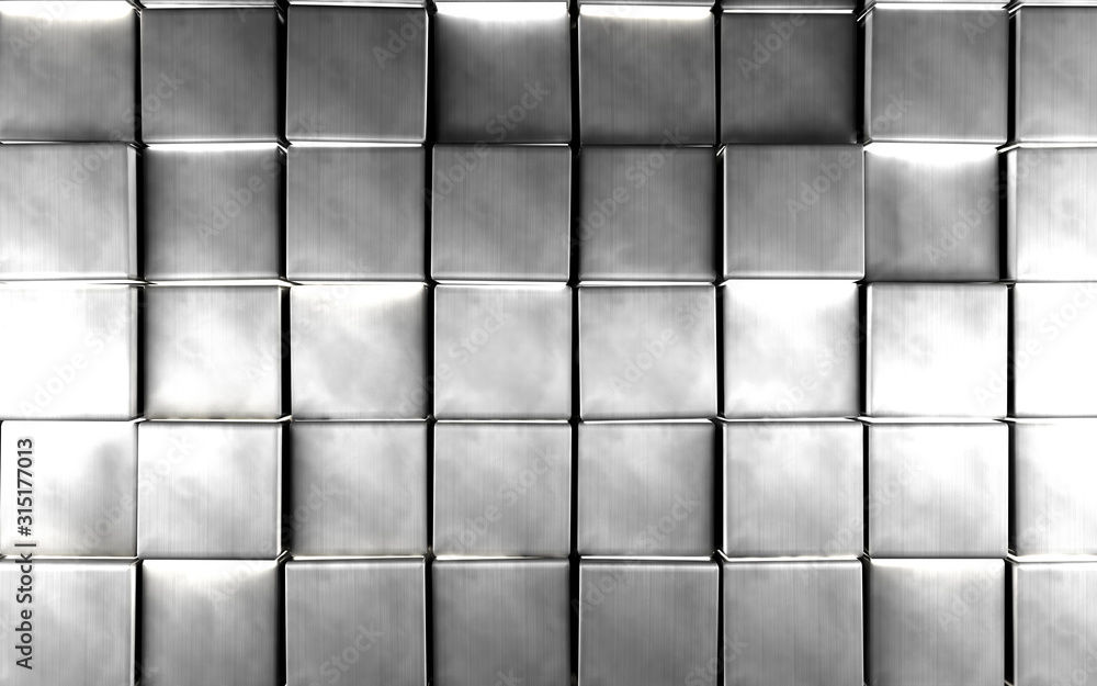 Abstract silver color background.Luxurious and elegant background with bright silver cubes or blocks.3d illustration - obrazy, fototapety, plakaty 