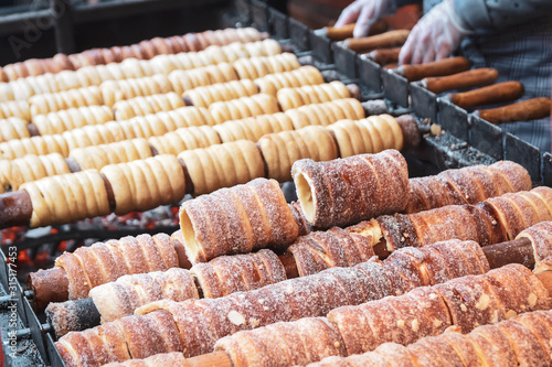 Trdelnik is traditional street food of Prague, national Czech sweet food.