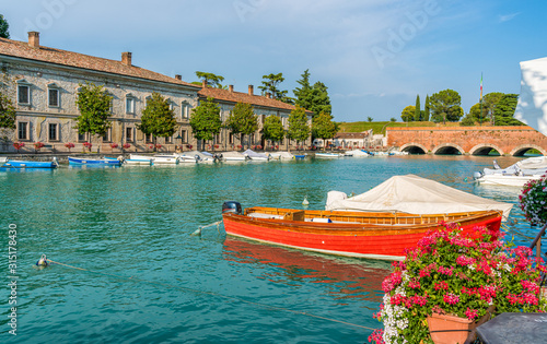 Scenic sight in Peschiera del Garda, village on Lake Garda, in the Province of Verona, Veneto, Italy.