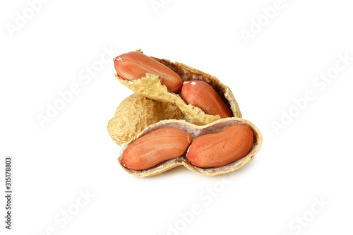 Dried peanuts isolated on white background. Food