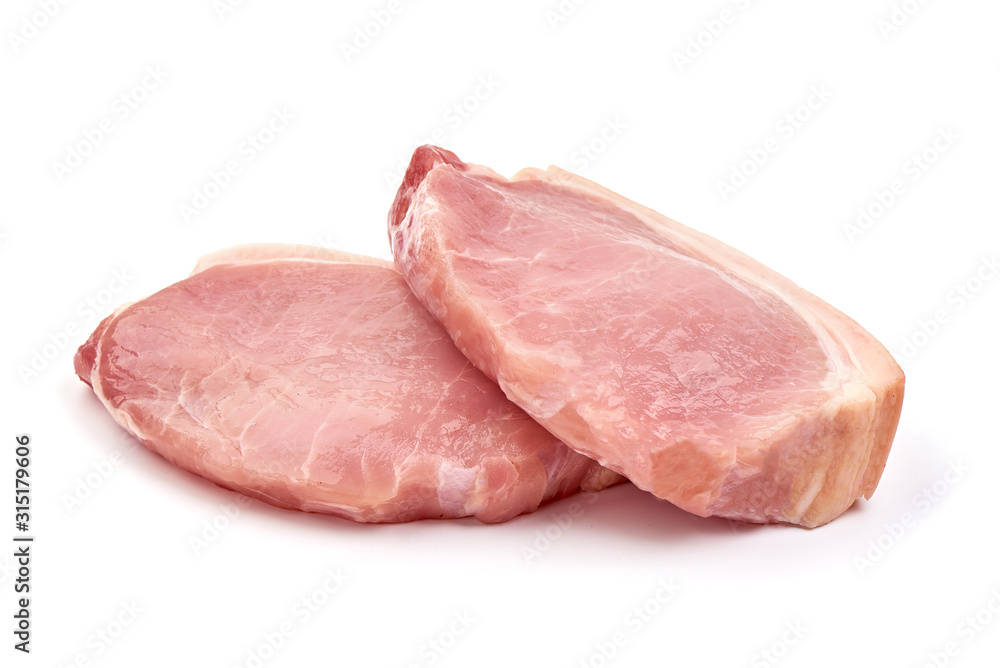 Fresh Pork loin steaks, isolated on white background Fresh Pork loin steaks, isolated on white background