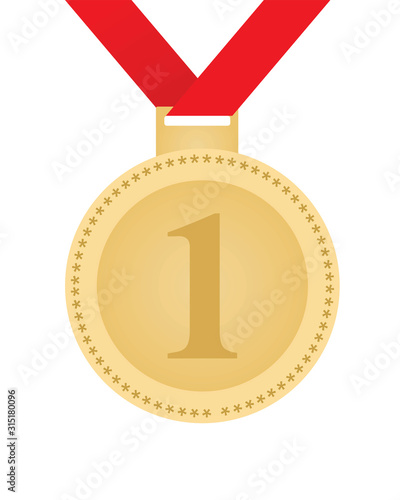 Gold medal with ribbon. vector illustration