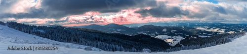 Panoramic view from mountain Zakhar Berkut, Carpathian mountains, Ukraine. Horizontal outdoors shot © Vitali