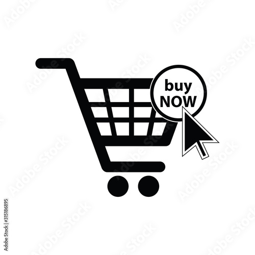 shopping cart.  Supermarket cart symbol. shopping cart with the button Buy now. Online shop icon. Vector icon for apps and websites.