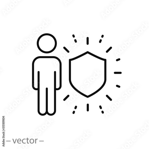insurance life icon, assurance protect human, security health, thin line web symbol on white background - editable stroke vector illustration eps10