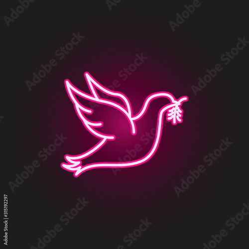 dove with branch of peace neon style icon. Simple thin line, outline vector of human rights icons for ui and ux, website or mobile application