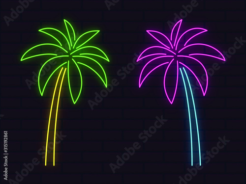 neon colorful palm outline vector