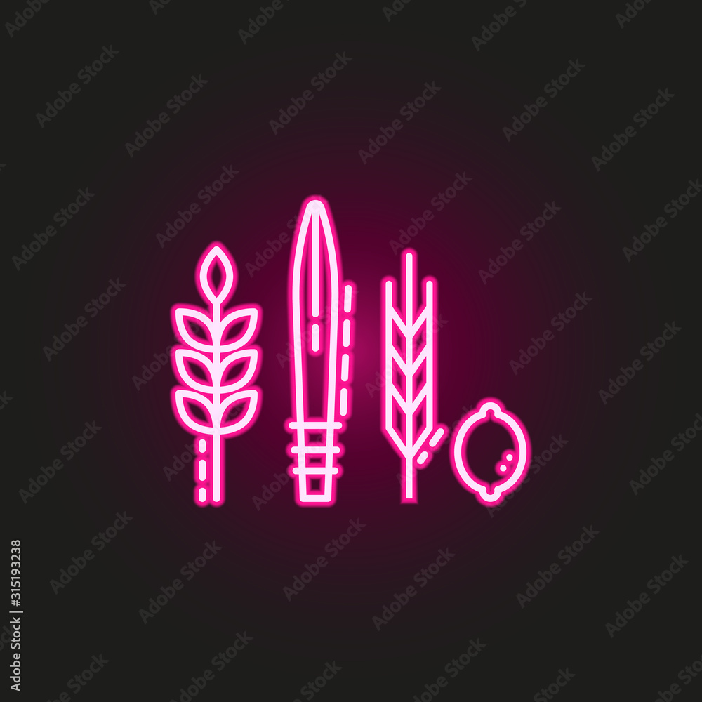 Four Species neon style icon. Simple thin line, outline vector of judaism icons for ui and ux, website or mobile application Four Species neon style icon. Simple thin line, outline vector of judaism icons for ui and ux, website or mobile application