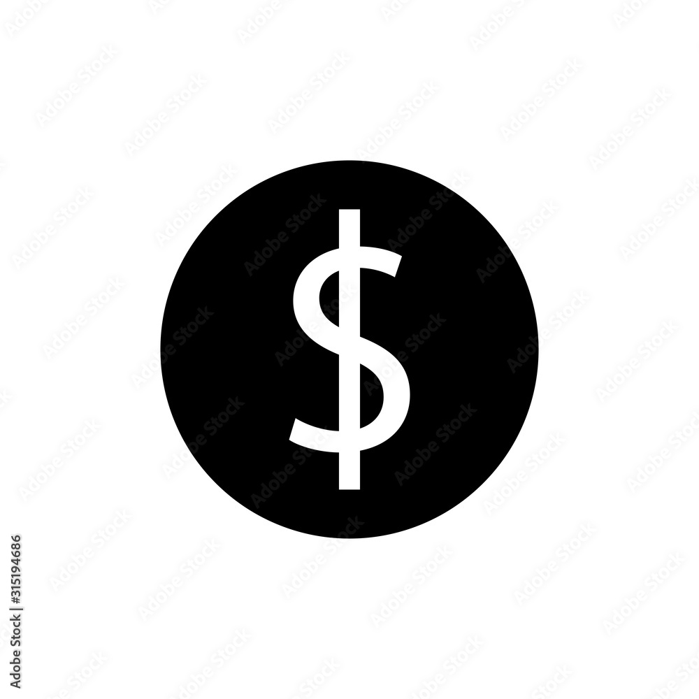 Dollar coin icon vector on white background Dollar coin icon vector on white background