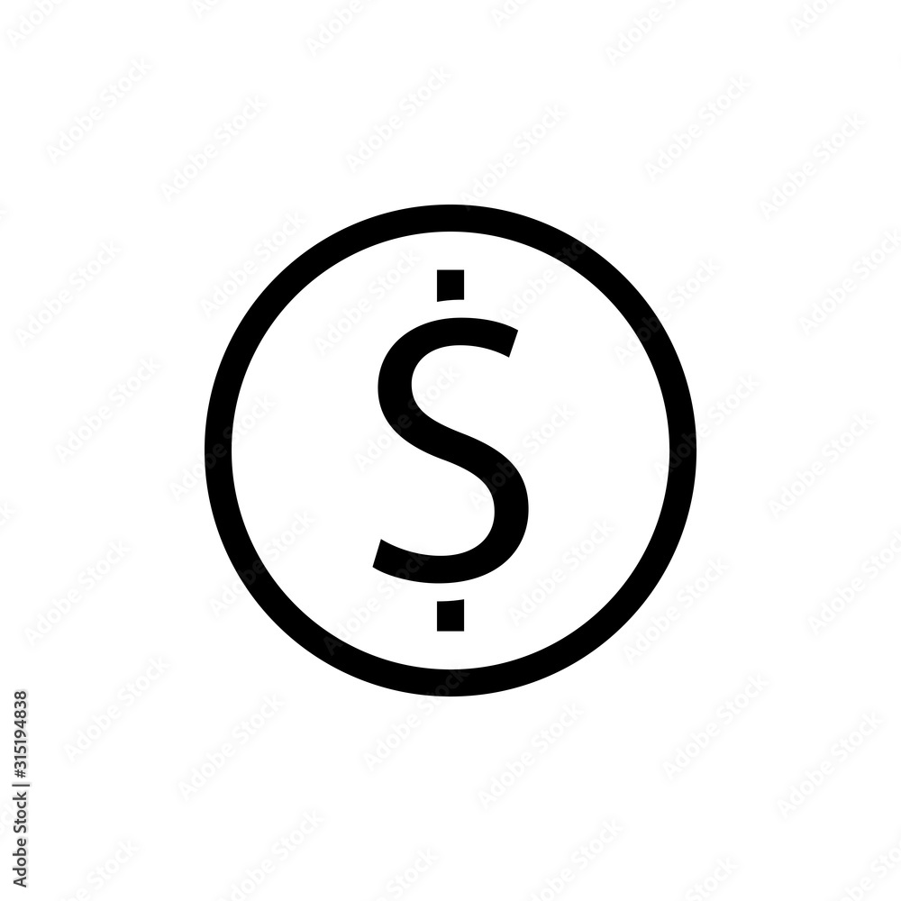 Dollar coin icon vector on white background Dollar coin icon vector on white background