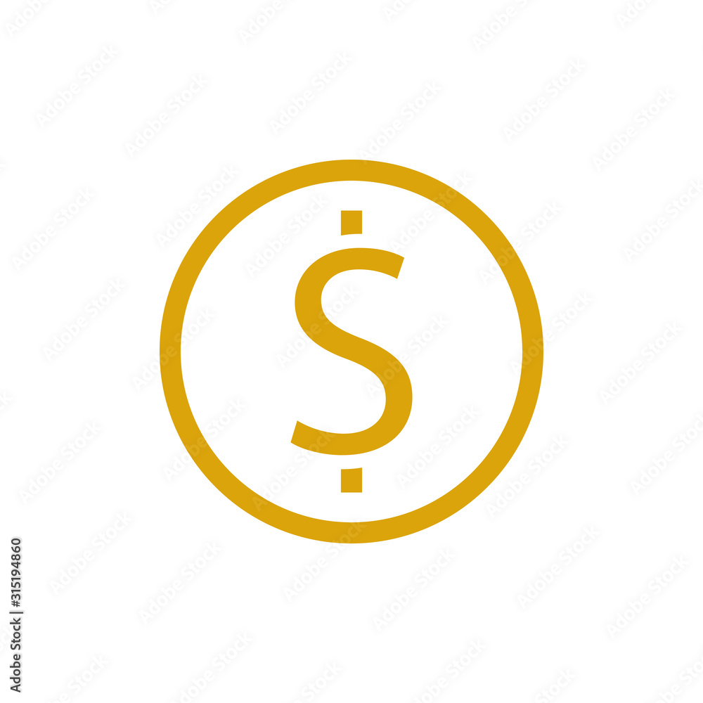 Dollar coin icon vector on white background Dollar coin icon vector on white background
